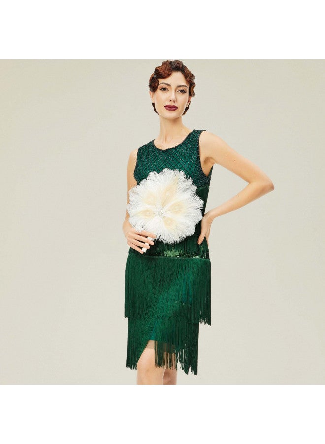 BABEYOND بايبيوند باقة زفاف عتيقة من الريش 1920s مروحة ريش النعام باقة وصيفات العروس كعكة غاتسبي 20s إكسسوارات فلابر (بيج) - Image 3