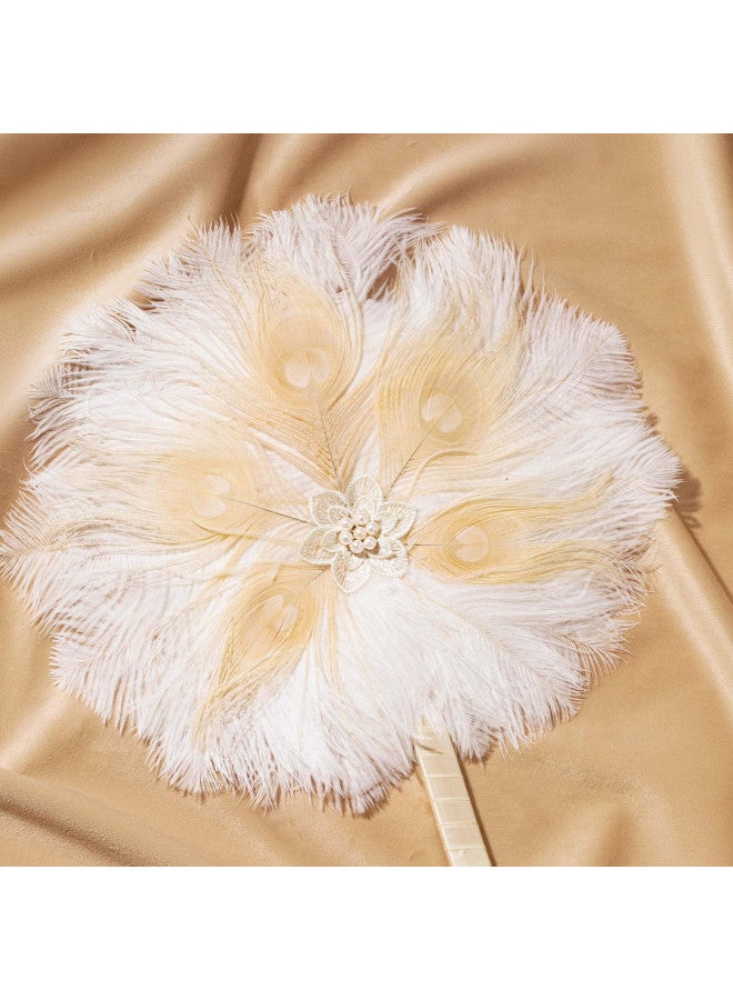 BABEYOND بايبيوند باقة زفاف عتيقة من الريش 1920s مروحة ريش النعام باقة وصيفات العروس كعكة غاتسبي 20s إكسسوارات فلابر (بيج) - Image 5