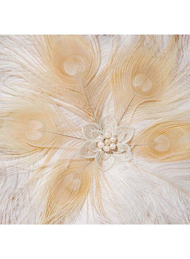 BABEYOND بايبيوند باقة زفاف عتيقة من الريش 1920s مروحة ريش النعام باقة وصيفات العروس كعكة غاتسبي 20s إكسسوارات فلابر (بيج) - Image 4