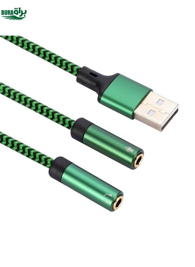 BURAQ USB-A to Dual 3.5mm Separate Style Audio Adapter Cable, Length:2m(Green) - Image 1