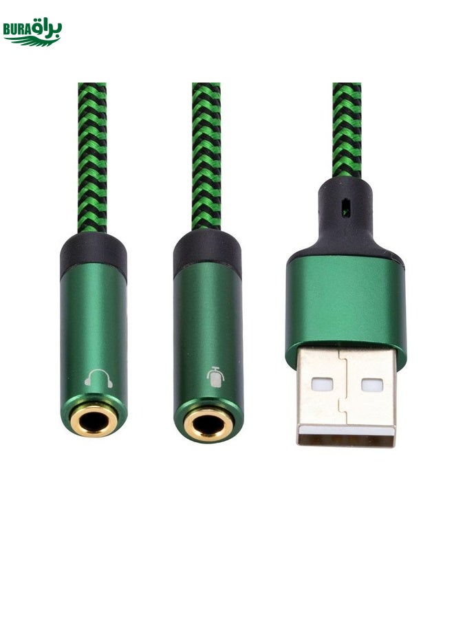 BURAQ USB-A to Dual 3.5mm Separate Style Audio Adapter Cable, Length:2m(Green) - Image 3
