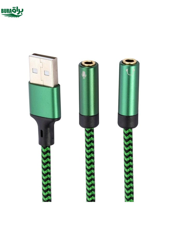 BURAQ USB-A to Dual 3.5mm Separate Style Audio Adapter Cable, Length:2m(Green) - Image 2
