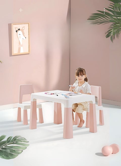 One Table & Two Chairs Set – Durable Kids’ Activity Furniture – BPA-Free, Safe, and Easy to Clean – For Play, Learning, and Dining (Pink)