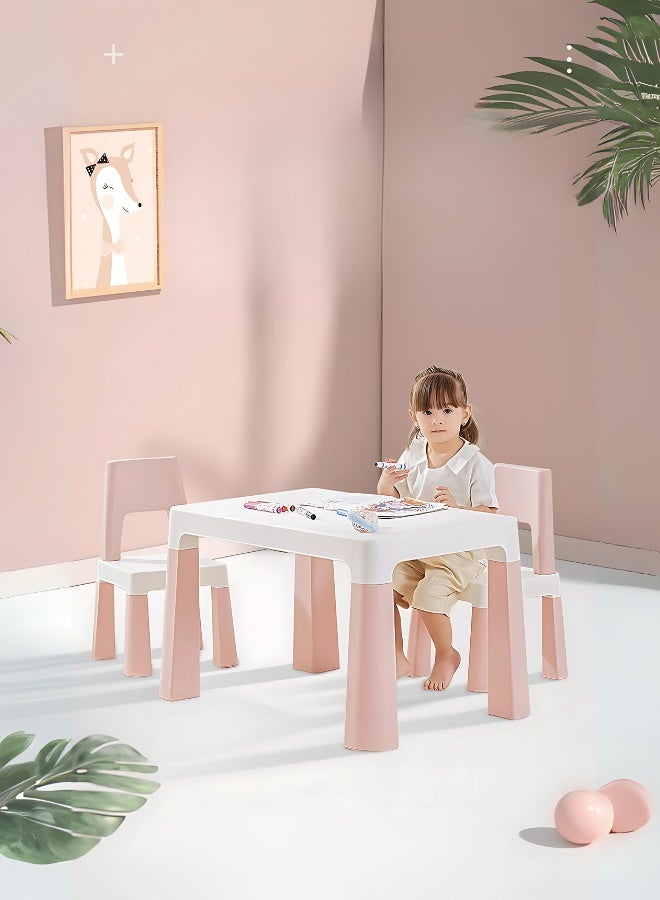 Marcolo One Table & Two Chairs Set – Durable Kids’ Activity Furniture – BPA-Free, Safe, and Easy to Clean – For Play, Learning, and Dining (Pink) - Image 1