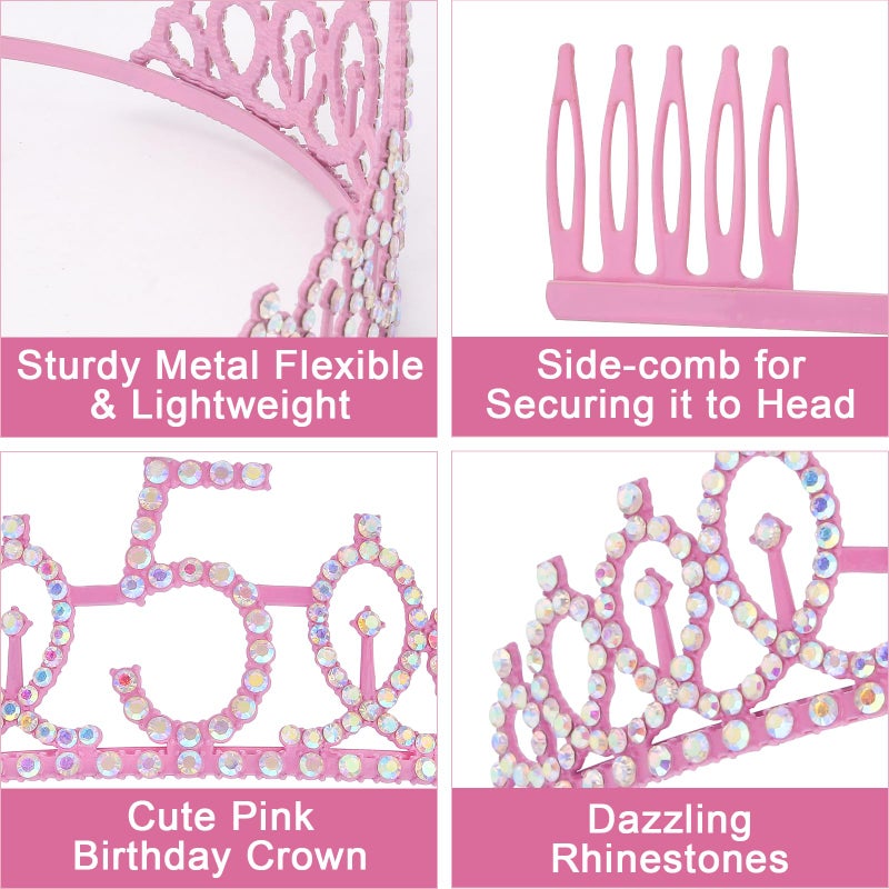 Canitor 5th Birthday Decorations for Girl Birthday Girl Crown Tiara & Glitter Sash Set for 5 Year Old Girl Gift Idea Princess Her Royal Fiveness 5th Headband Hat - Image 5