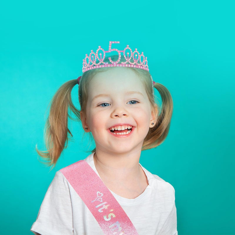 Canitor 5th Birthday Decorations for Girl Birthday Girl Crown Tiara & Glitter Sash Set for 5 Year Old Girl Gift Idea Princess Her Royal Fiveness 5th Headband Hat - Image 3