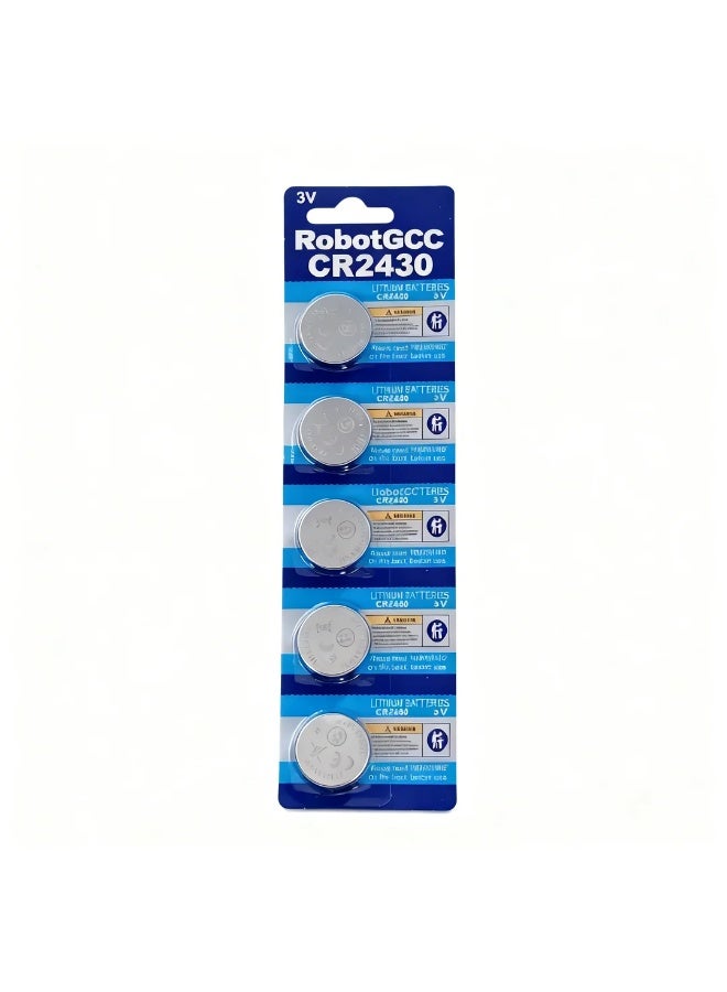 robotgcc CR2430 3V Lithium Coin Battery 5-Pack High Quality Button Cell Batteries with Stable Voltage, Long Shelf Life and Reliable Power for Watches, Fitness Trackers, Remote Controls, Medical Devices and Thin Electronic Accessories - Image 1