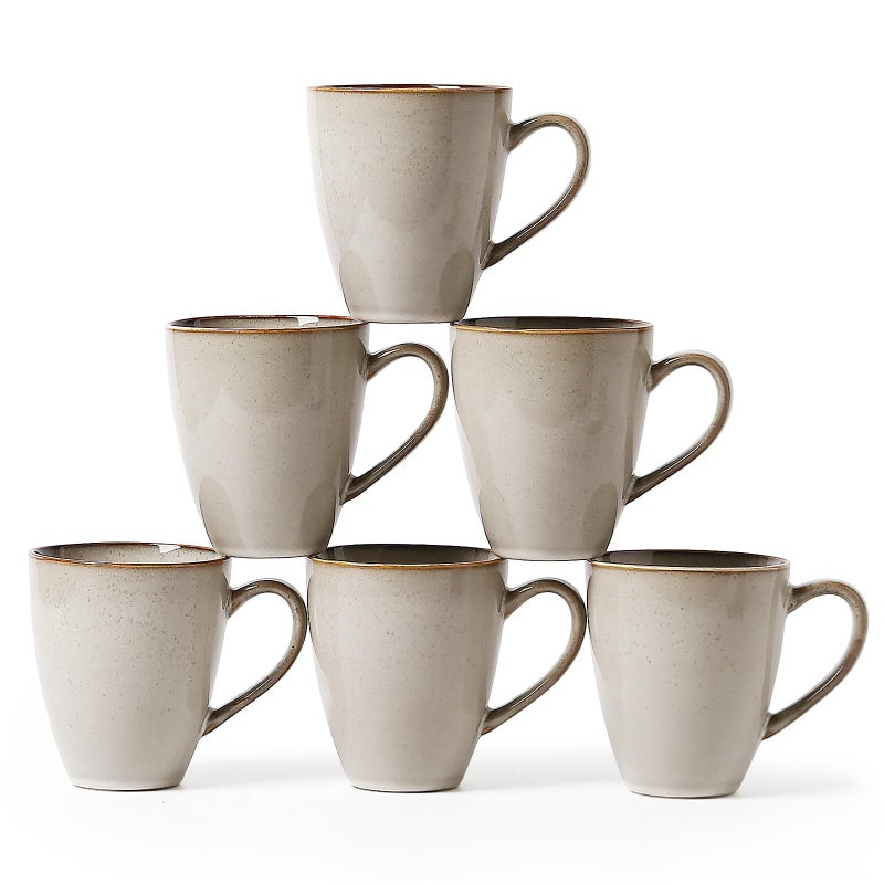 MONITO 17 OZ Coffee Mugs Set of 6, Large Ceramic Coffee Mugsï¼ŒModern Coffee Mugs Set with handle for Tea/Latte/Cappuccino/Milk/Cocoa, Funny Tea Cups for Office and Home (Gray-yellow) - Image 1