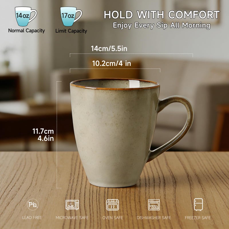 MONITO 17 OZ Coffee Mugs Set of 6, Large Ceramic Coffee Mugsï¼ŒModern Coffee Mugs Set with handle for Tea/Latte/Cappuccino/Milk/Cocoa, Funny Tea Cups for Office and Home (Gray-yellow) - Image 3