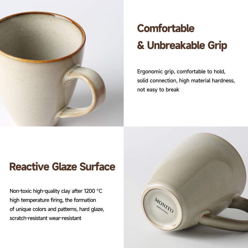 MONITO 17 OZ Coffee Mugs Set of 6, Large Ceramic Coffee Mugsï¼ŒModern Coffee Mugs Set with handle for Tea/Latte/Cappuccino/Milk/Cocoa, Funny Tea Cups for Office and Home (Gray-yellow) - Image 4