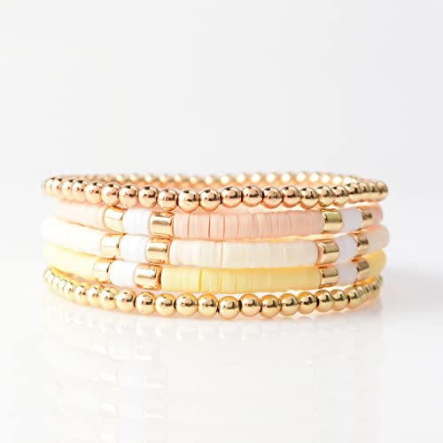 GOOJIDS Surfer Heishi Clay Bead Bracelets for Women Bohemian Stackable Gold Plated Beaded Stretch Bracelets Elastic Layering Friendship Bracelets Set Boho Jewelry - Image 2