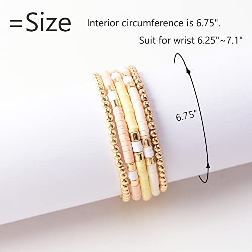 GOOJIDS Surfer Heishi Clay Bead Bracelets for Women Bohemian Stackable Gold Plated Beaded Stretch Bracelets Elastic Layering Friendship Bracelets Set Boho Jewelry - Image 3