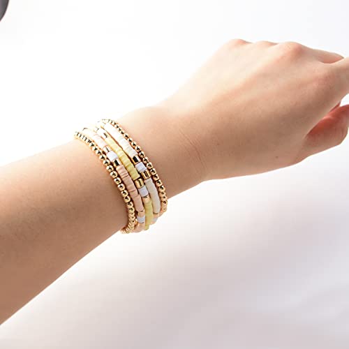 GOOJIDS Surfer Heishi Clay Bead Bracelets for Women Bohemian Stackable Gold Plated Beaded Stretch Bracelets Elastic Layering Friendship Bracelets Set Boho Jewelry - Image 4