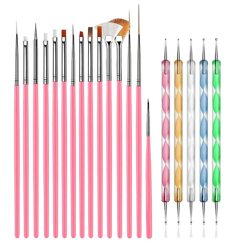 NAILWIND 20 pcs Nail Art Brushes, Nail Art Design Painting and Drawing UV Polish Brush Tool Kit, 15 pcs Nail Art Brushes Kit with 5 pcs Nail Dotting Pens, Multicolored - Image 1