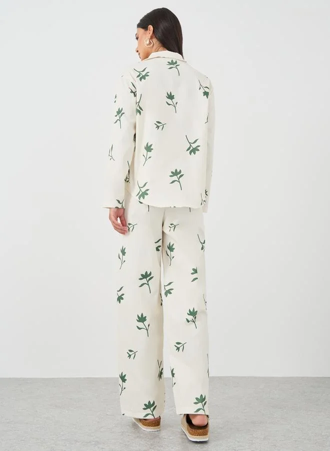 Styli Styli Printed Buttoned Shirt and Pants Co-Ords