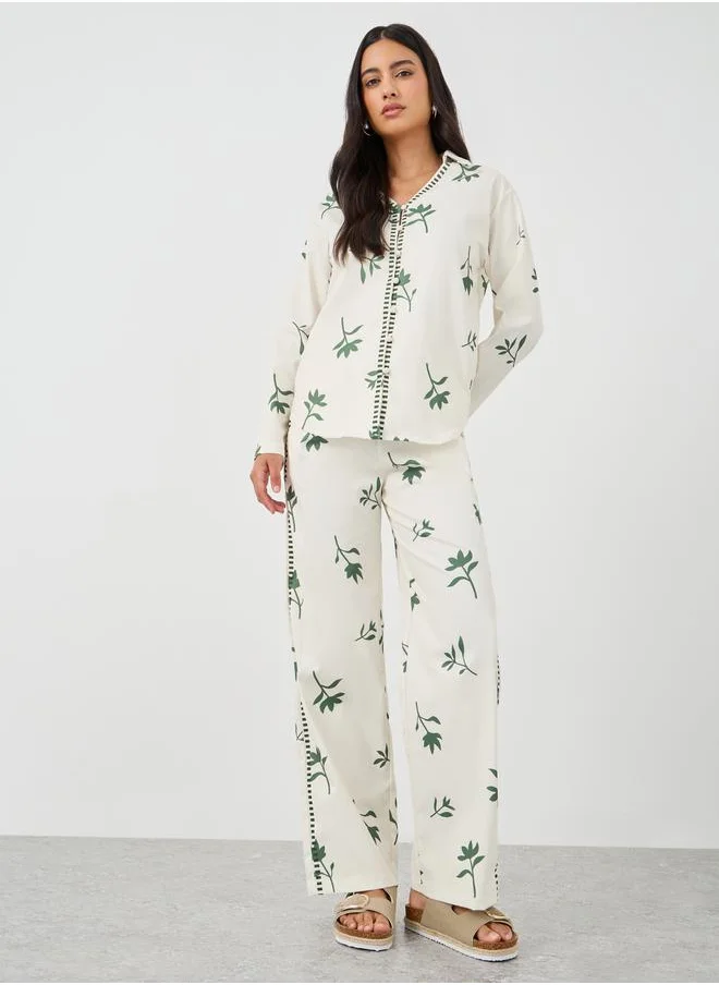 ستايلي Styli Printed Buttoned Shirt and Pants Co-Ords