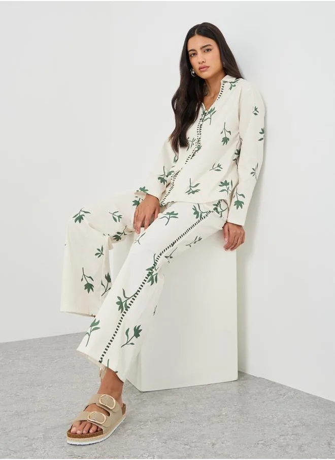 ستايلي Styli Printed Buttoned Shirt and Pants Co-Ords