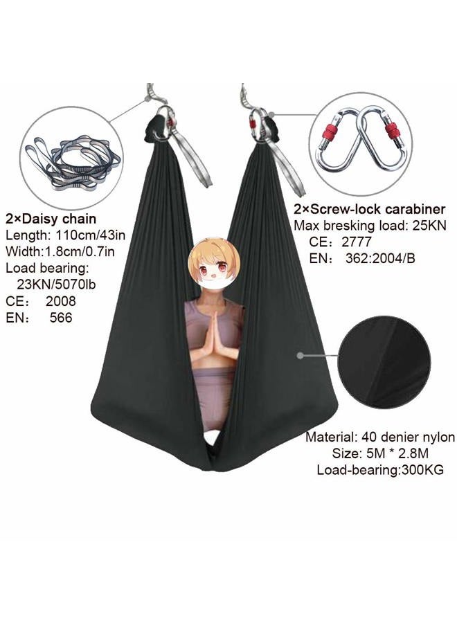 FOSER Aerial Silks, 5M×2.8M Yoga Swing Aerial Yoga Hammock with Daisy Chains (Gradient blue) - Image 2