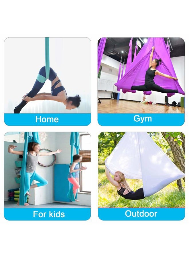FOSER Aerial Silks, 5M×2.8M Yoga Swing Aerial Yoga Hammock with Daisy Chains (Gradient blue) - Image 5