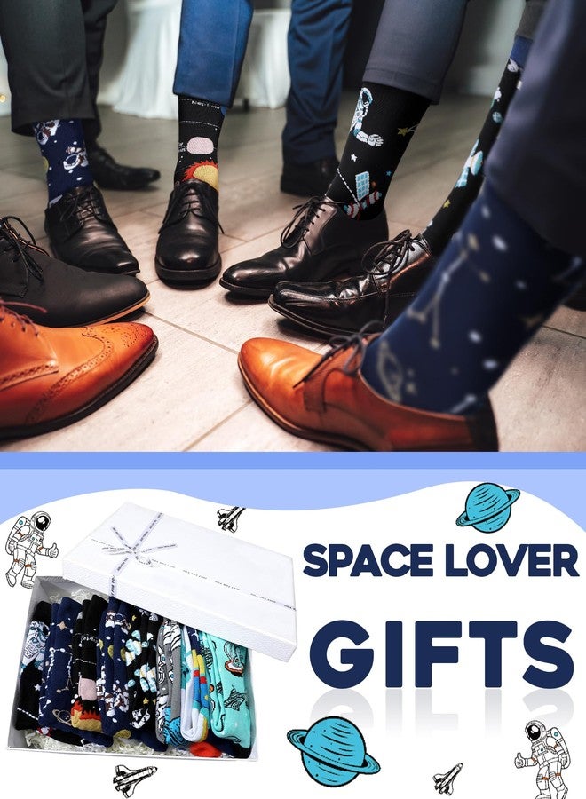 Cutecrop جوارب كيوت كروب الرجالية المرحة بتصميم الفضاء، 8 أزواج، جوارب مميزة بتصميم نجوم ومجرة، هدية مثالية لمحبي الفضاء ورواد الفضاء، هدية رائعة لأعياد الميلاد والعطلات واليوم الوطني للطيران. - Image 4