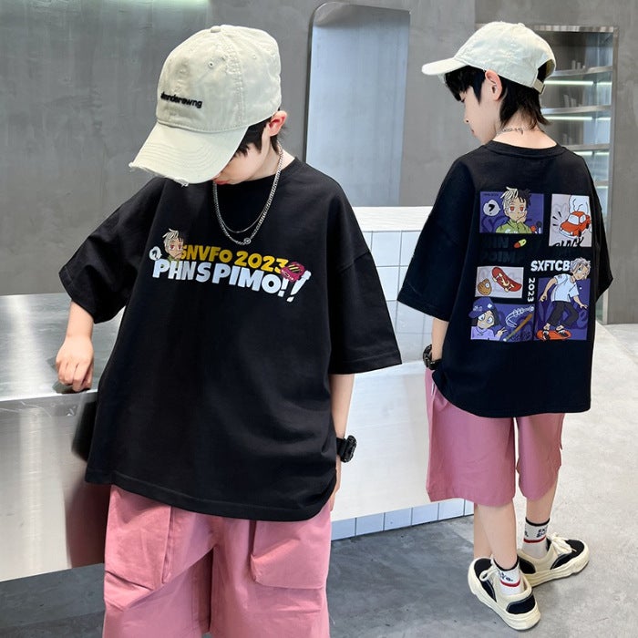 Boys Short-Sleeved T-Shirt Children'S Summer Fashion 2025 Arrival Boys Pure Cotton Fashionable Half-Sleeved Mid-Big Kids Trendy T-Shirt - Image 1