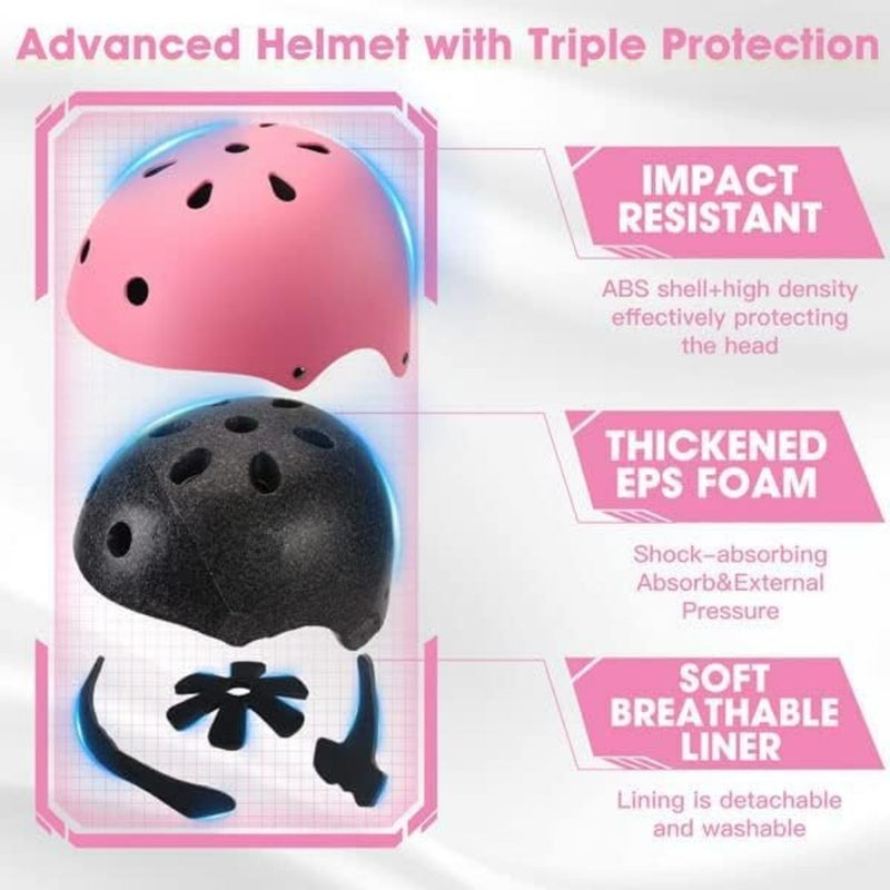 Bicycle helmet set for kids aged 314 years: lightweight EPS foam helmet with adjustable fit, knee/elbow/wrist pads in vibrant blue and pinkideal for biking, roller skating, and skateboarding safety. - Image 3