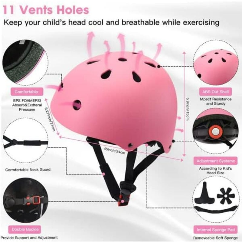 Bicycle helmet set for kids aged 314 years: lightweight EPS foam helmet with adjustable fit, knee/elbow/wrist pads in vibrant blue and pinkideal for biking, roller skating, and skateboarding safety. - Image 2