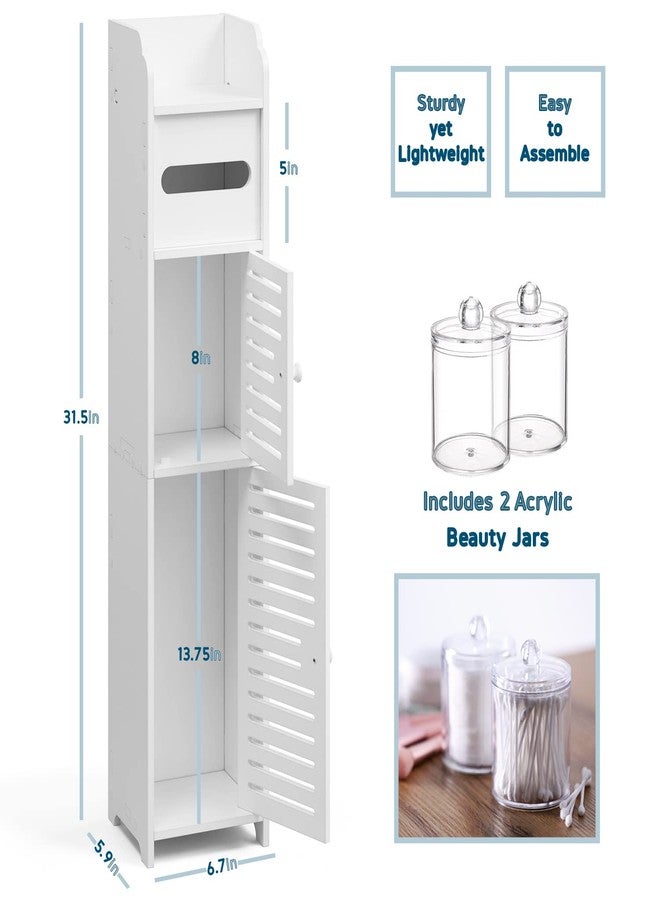 StorageBud Bathroom Storage Organizer - Floor Standing with Shelves - Includes 2 Apothecary Jars - Tall Bathroom Storage Cabinet for Toilet Paper, Towel & Other Bathroom Storage Accessories - White - Image 4