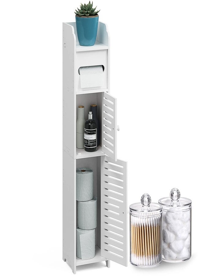 StorageBud Bathroom Storage Organizer - Floor Standing with Shelves - Includes 2 Apothecary Jars - Tall Bathroom Storage Cabinet for Toilet Paper, Towel & Other Bathroom Storage Accessories - White - Image 2