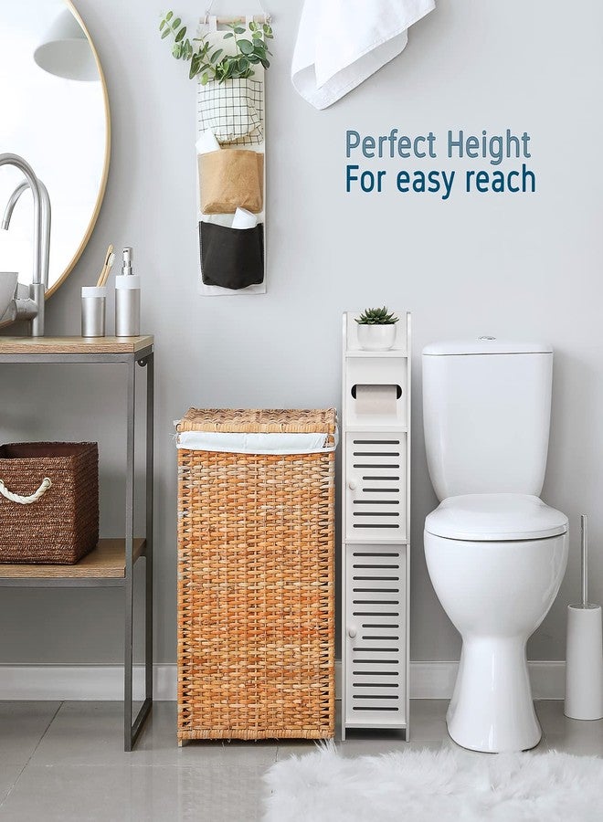 StorageBud Bathroom Storage Organizer - Floor Standing with Shelves - Includes 2 Apothecary Jars - Tall Bathroom Storage Cabinet for Toilet Paper, Towel & Other Bathroom Storage Accessories - White - Image 5