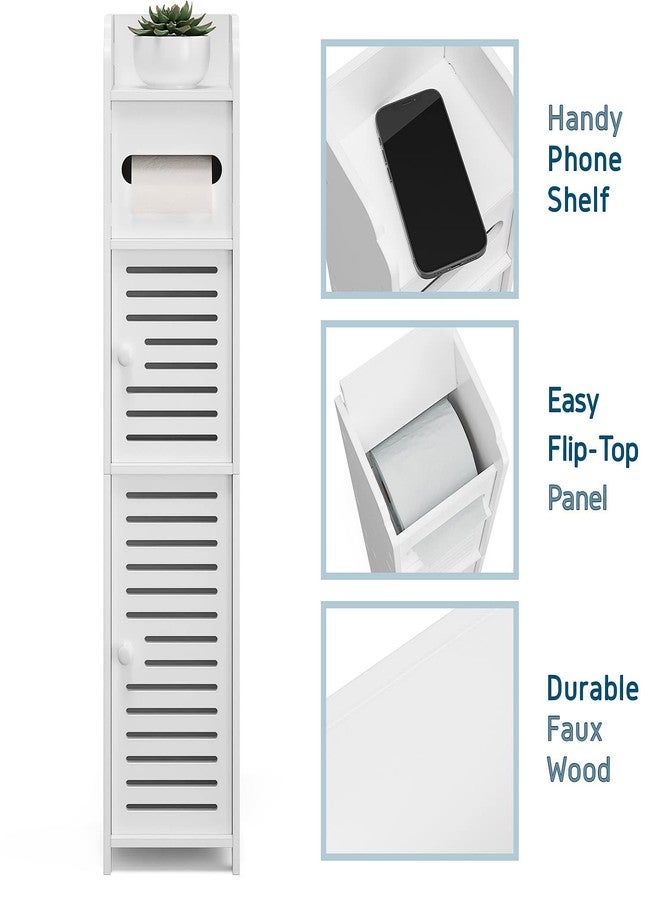 StorageBud Bathroom Storage Organizer - Floor Standing with Shelves - Includes 2 Apothecary Jars - Tall Bathroom Storage Cabinet for Toilet Paper, Towel & Other Bathroom Storage Accessories - White - Image 3