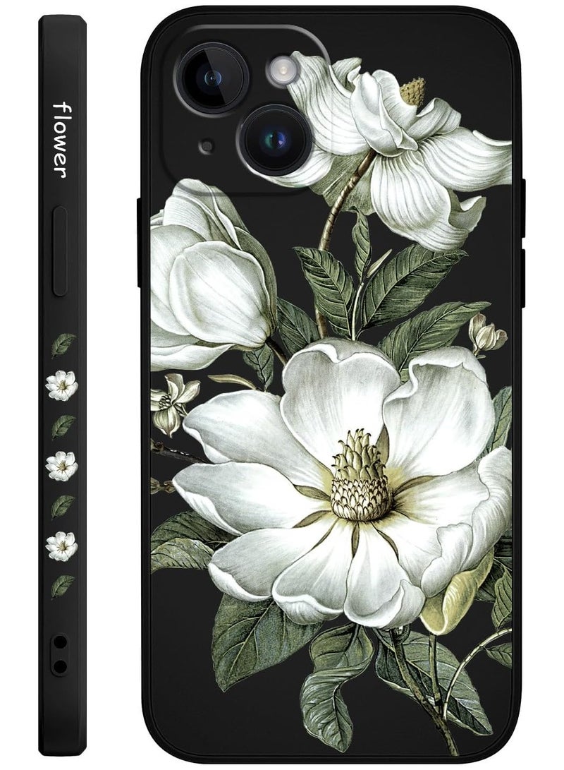 iPhone 14 Plus حالة تصميم نمط الزهور الإبداعي غطاء هاتف سيليكون ناعم نحيف مقاوم للصدمات لهاتف iPhone 14 Plus، 6.7 بوصة - أسود قطني - Image 1