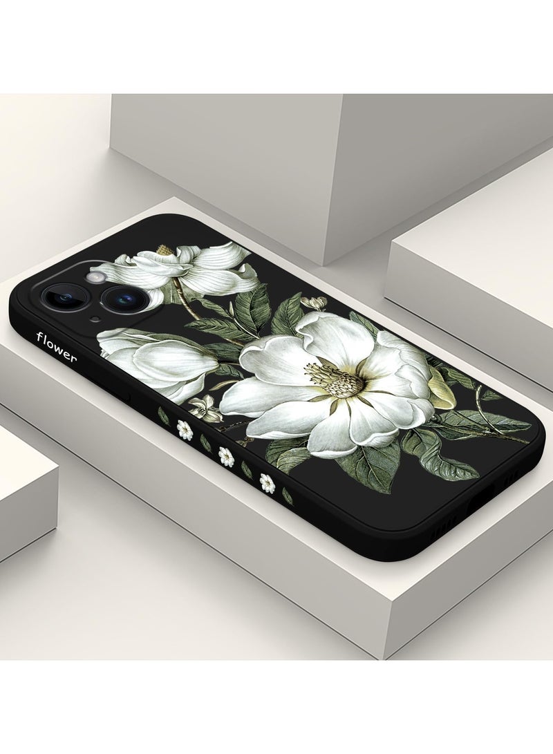 iPhone 14 Plus حالة تصميم نمط الزهور الإبداعي غطاء هاتف سيليكون ناعم نحيف مقاوم للصدمات لهاتف iPhone 14 Plus، 6.7 بوصة - أسود قطني - Image 2