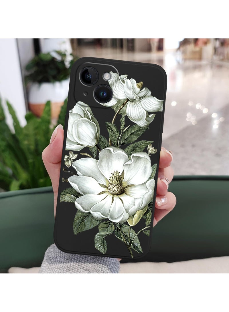 iPhone 14 Plus حالة تصميم نمط الزهور الإبداعي غطاء هاتف سيليكون ناعم نحيف مقاوم للصدمات لهاتف iPhone 14 Plus، 6.7 بوصة - أسود قطني - Image 4