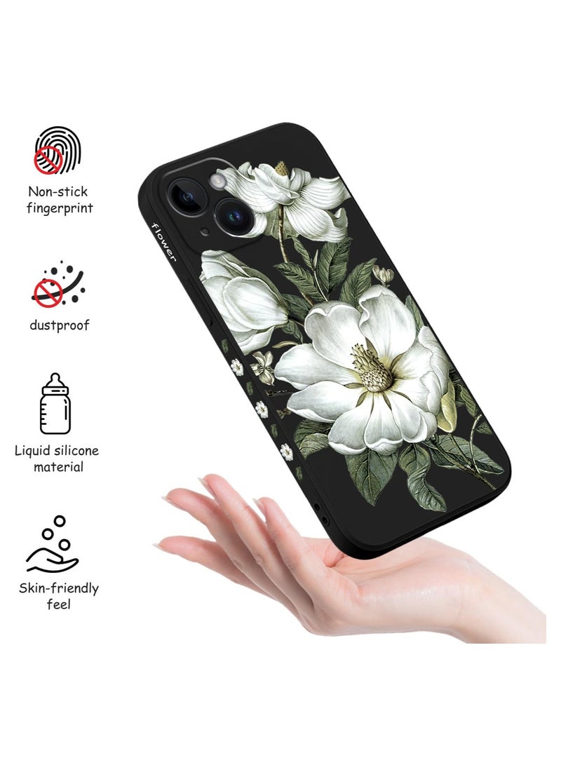 iPhone 14 Plus حالة تصميم نمط الزهور الإبداعي غطاء هاتف سيليكون ناعم نحيف مقاوم للصدمات لهاتف iPhone 14 Plus، 6.7 بوصة - أسود قطني - Image 5