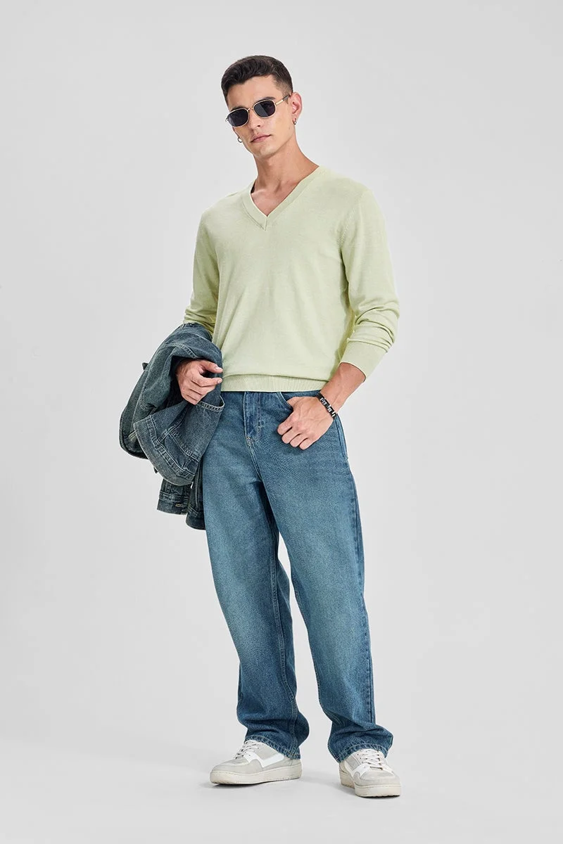 SNITCH Light Green Classic V Neck Pullover