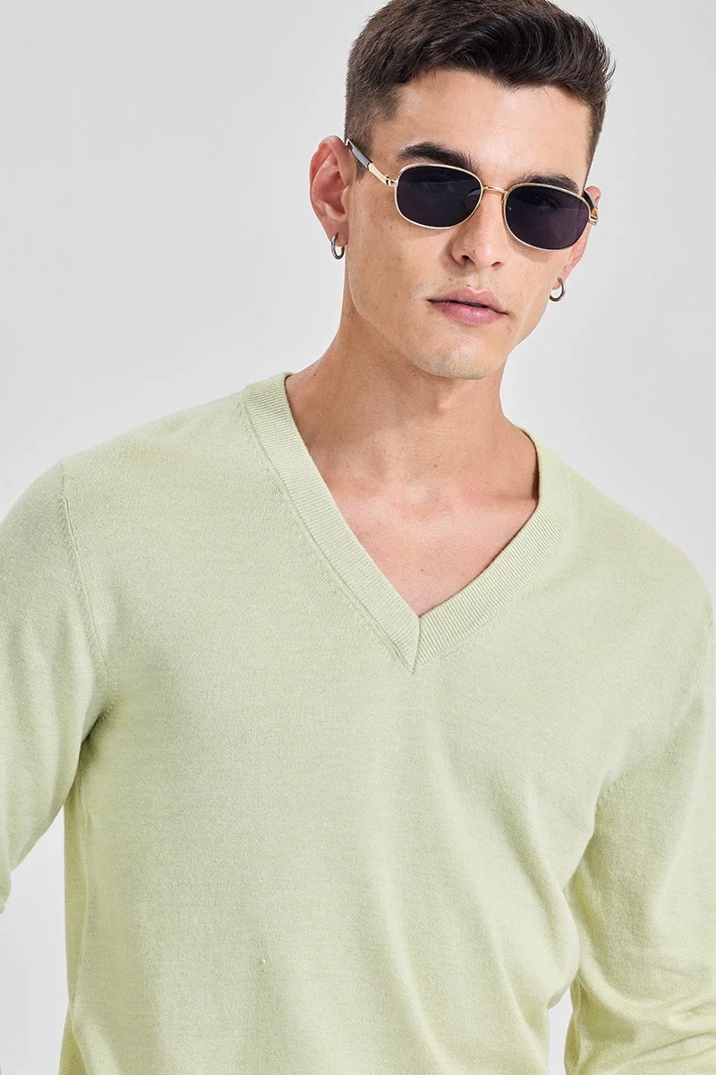 SNITCH Light Green Classic V Neck Pullover
