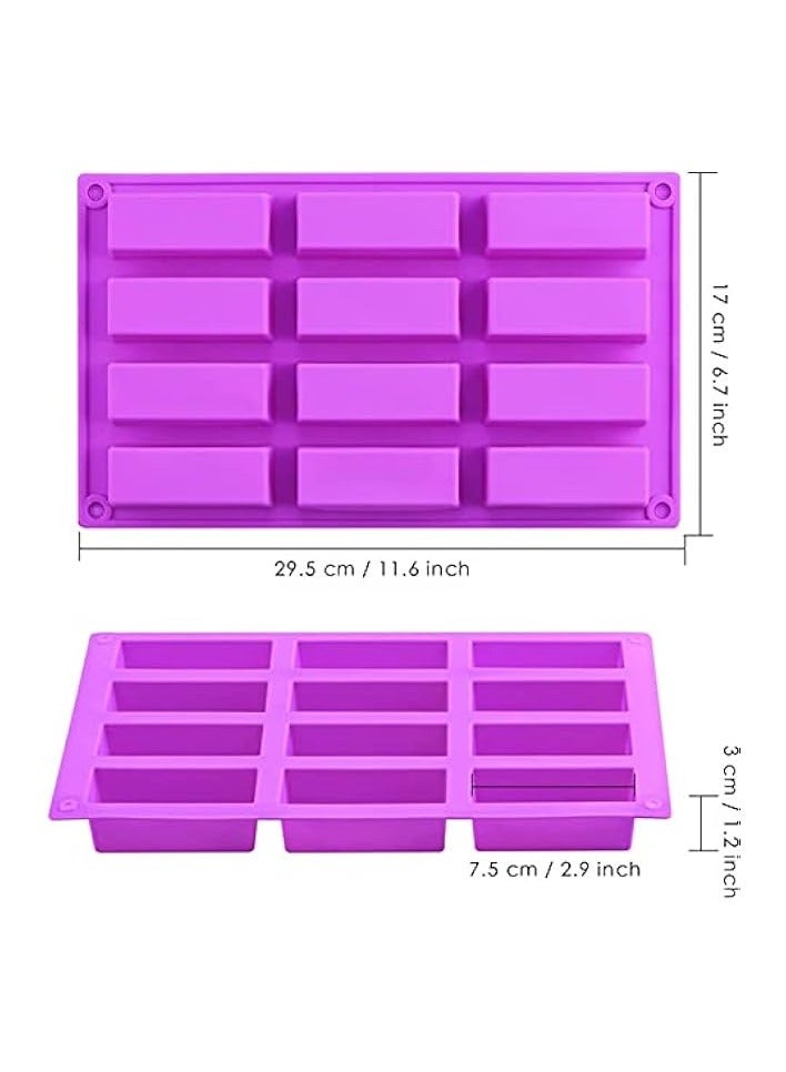 12 Cavity Silicone Rectangle Molds/Molds/Protein Bars mold/Energy Bars Maker for Caramel Bread Loaf Muffin Brownie Cornbread Cheesecake Pudding Soap Butter Mould Random Colors 2 Pack