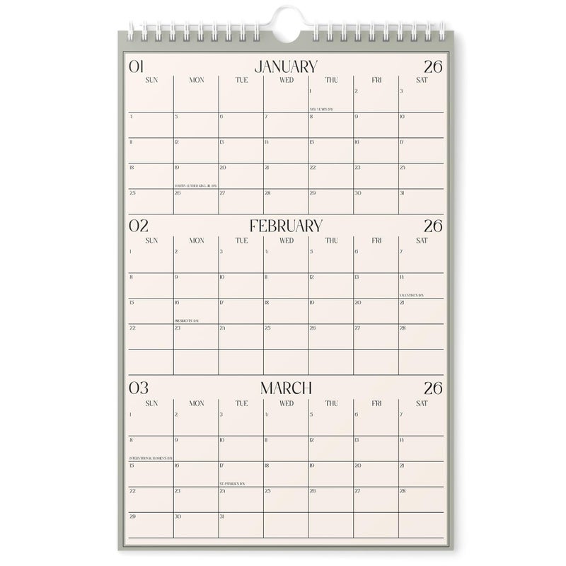 Karto 3 Month Wall Calendar 2026 - Vertical 11x17 inch January 2026 to June 2027 - Boost Your Productivity and Easy Planning with the Aesthetic Monthly Calendar - Boho Color - Image 1