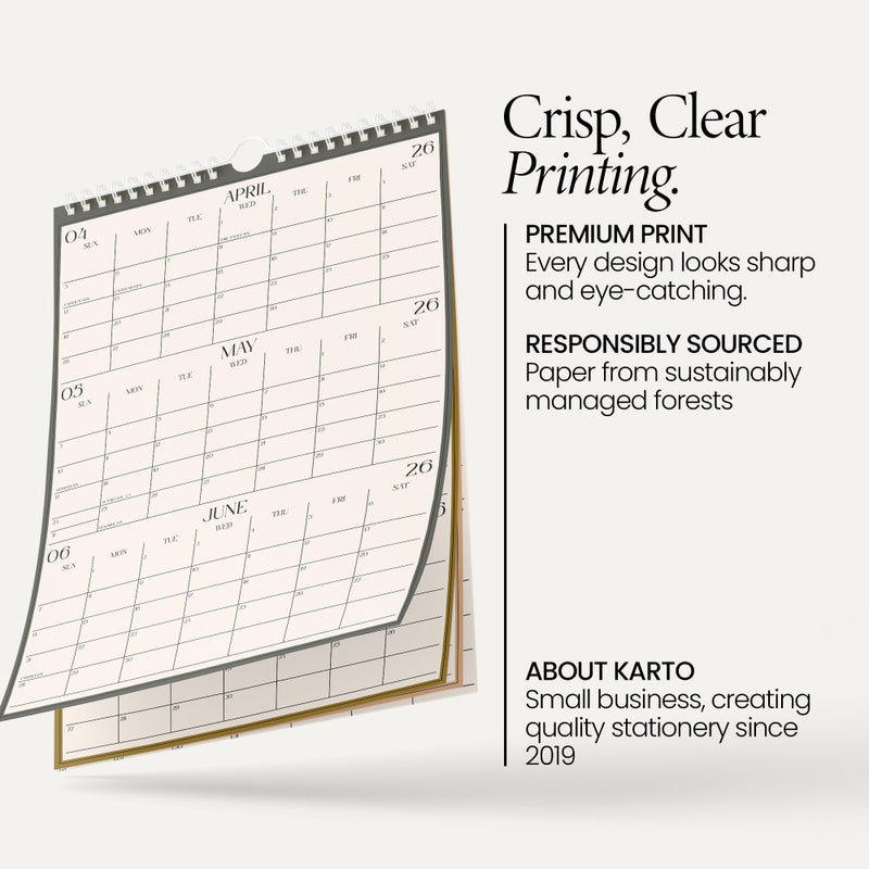 Karto 3 Month Wall Calendar 2026 - Vertical 11x17 inch January 2026 to June 2027 - Boost Your Productivity and Easy Planning with the Aesthetic Monthly Calendar - Boho Color - Image 3