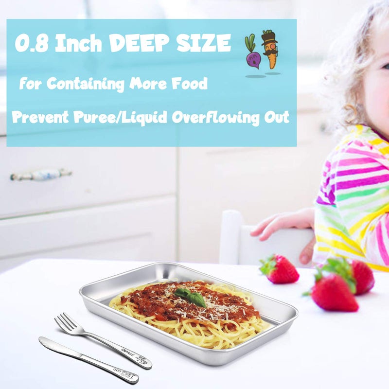 TeamFar Kids Plates, 7.3"Ã—5.3"Ã—0.8", Stainless Steel Plates for Kids Metal Toddler Plate Tray Set for Lunch Dinner Camping, Healthy & Non Toxic, Dishwasher Safe & Oven Safe, Stackable - 2 Pieces - Image 5