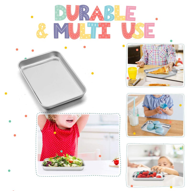 TeamFar Kids Plates, 7.3"Ã—5.3"Ã—0.8", Stainless Steel Plates for Kids Metal Toddler Plate Tray Set for Lunch Dinner Camping, Healthy & Non Toxic, Dishwasher Safe & Oven Safe, Stackable - 2 Pieces - Image 3