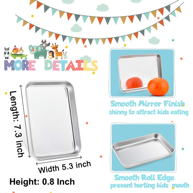 TeamFar Kids Plates, 7.3"Ã—5.3"Ã—0.8", Stainless Steel Plates for Kids Metal Toddler Plate Tray Set for Lunch Dinner Camping, Healthy & Non Toxic, Dishwasher Safe & Oven Safe, Stackable - 2 Pieces - Image 2