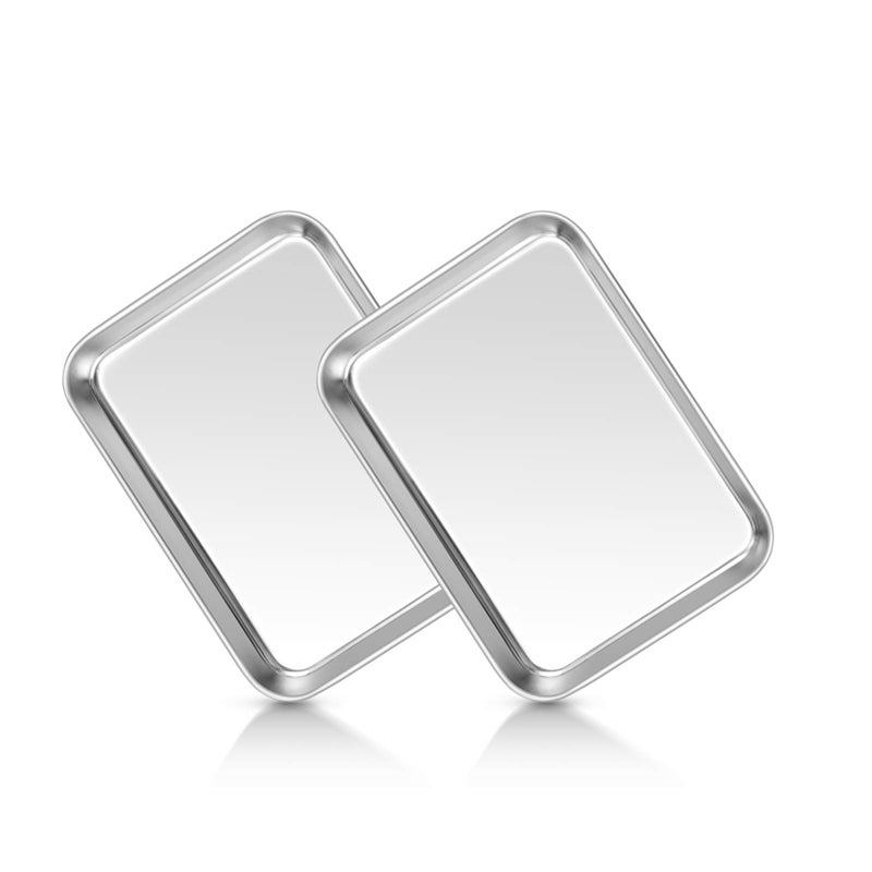 TeamFar Kids Plates, 7.3"Ã—5.3"Ã—0.8", Stainless Steel Plates for Kids Metal Toddler Plate Tray Set for Lunch Dinner Camping, Healthy & Non Toxic, Dishwasher Safe & Oven Safe, Stackable - 2 Pieces - Image 1