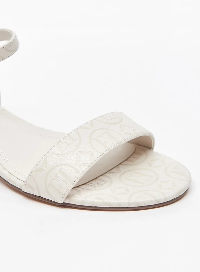 ايل Womens Logo Embossed Block Heeled Sandals With Buckle Closure