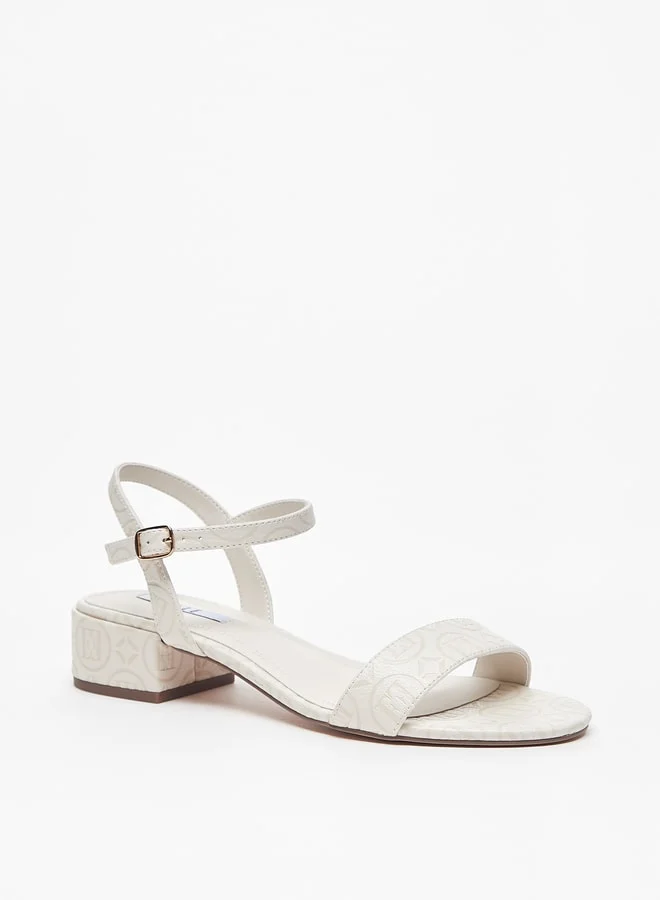 ايل Womens Logo Embossed Block Heeled Sandals With Buckle Closure