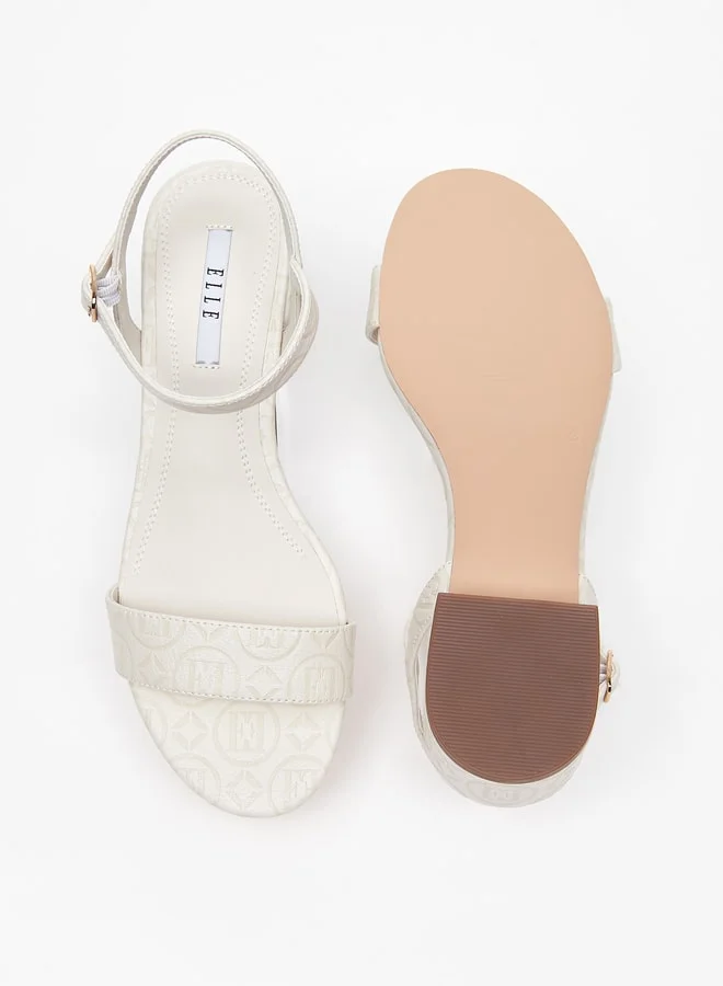 ايل Womens Logo Embossed Block Heeled Sandals With Buckle Closure