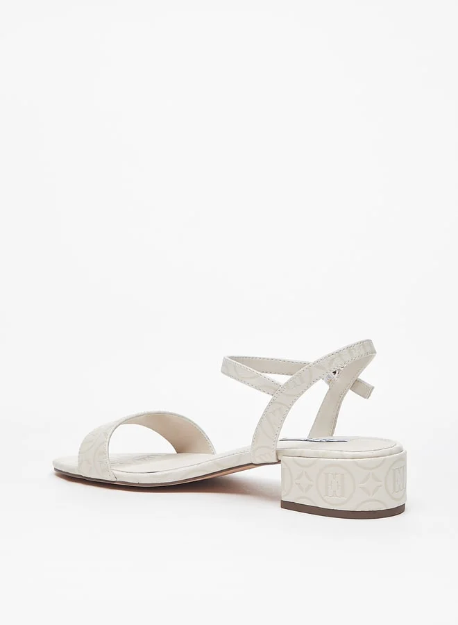 ايل Womens Logo Embossed Block Heeled Sandals With Buckle Closure