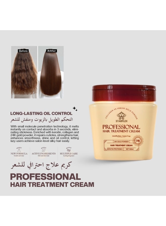 STARPLEX Hair Mask 500ml - Smoothing & Anti-Frizz 24K Gold Powder Treatment | Keratin & Protein for Frizz Control & Shine | Professional Salon Care for Women All Hair Types - Image 1