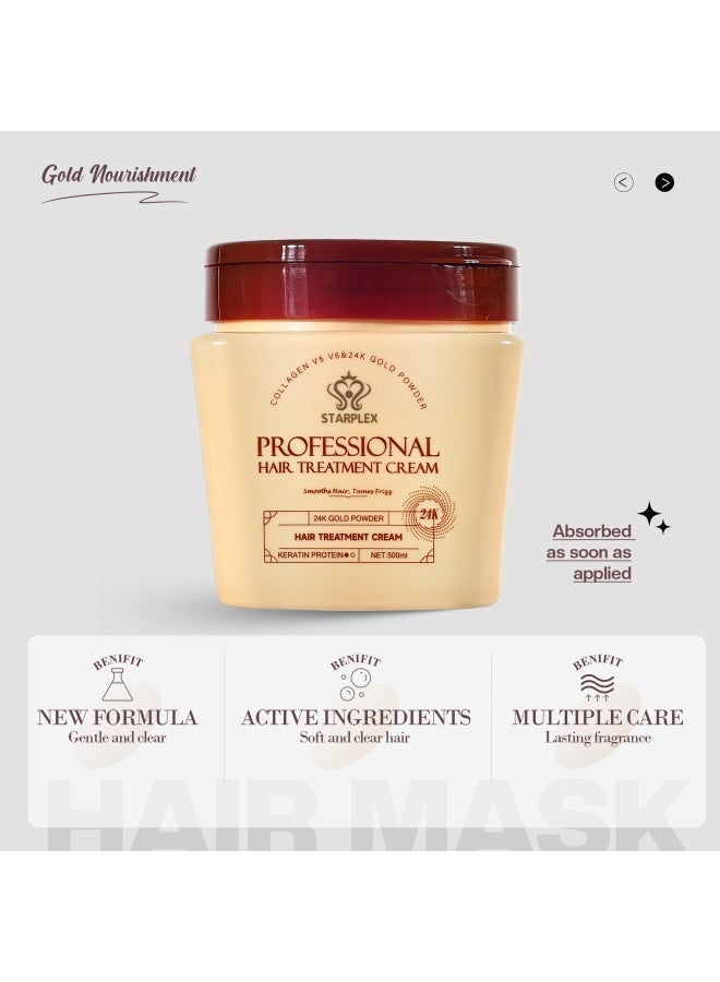 STARPLEX Hair Mask 500ml - Smoothing & Anti-Frizz 24K Gold Powder Treatment | Keratin & Protein for Frizz Control & Shine | Professional Salon Care for Women All Hair Types - Image 5